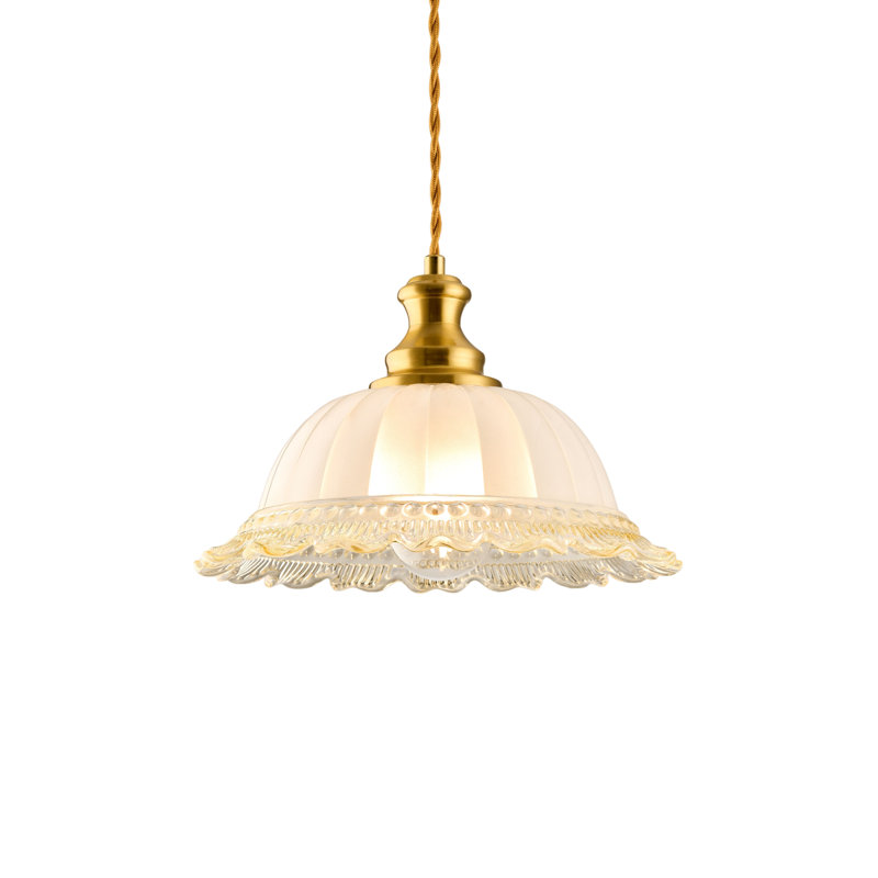 1-Light 10.6'' Pendant Light Fixture With Flower Glass, Cream/Amber