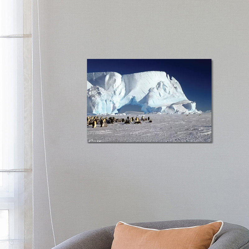 Emperor Penguin Colony And Iceberg, Weddell Sea, Antarctica by Konrad Wothe - Wrapped Canvas Print