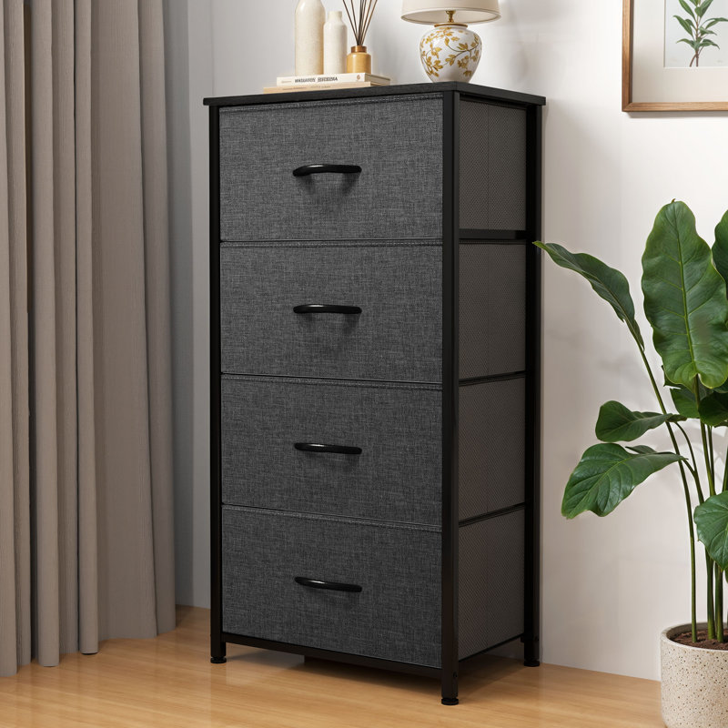 Commode en tissu 4 tiroirs, Gris foncé / Noir