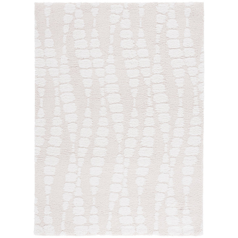 Ivory Geometric Shag Area Rug 5'3" x 7'6"