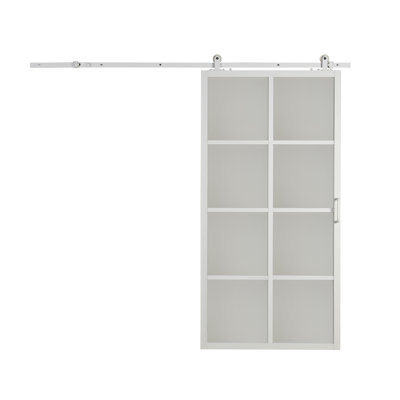 42X84 French Glass Barn Door Kit With Frame And Frosted Glass