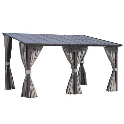 Wall-Mounted Lean To Pergola Gazebo With Curtains And Netting
