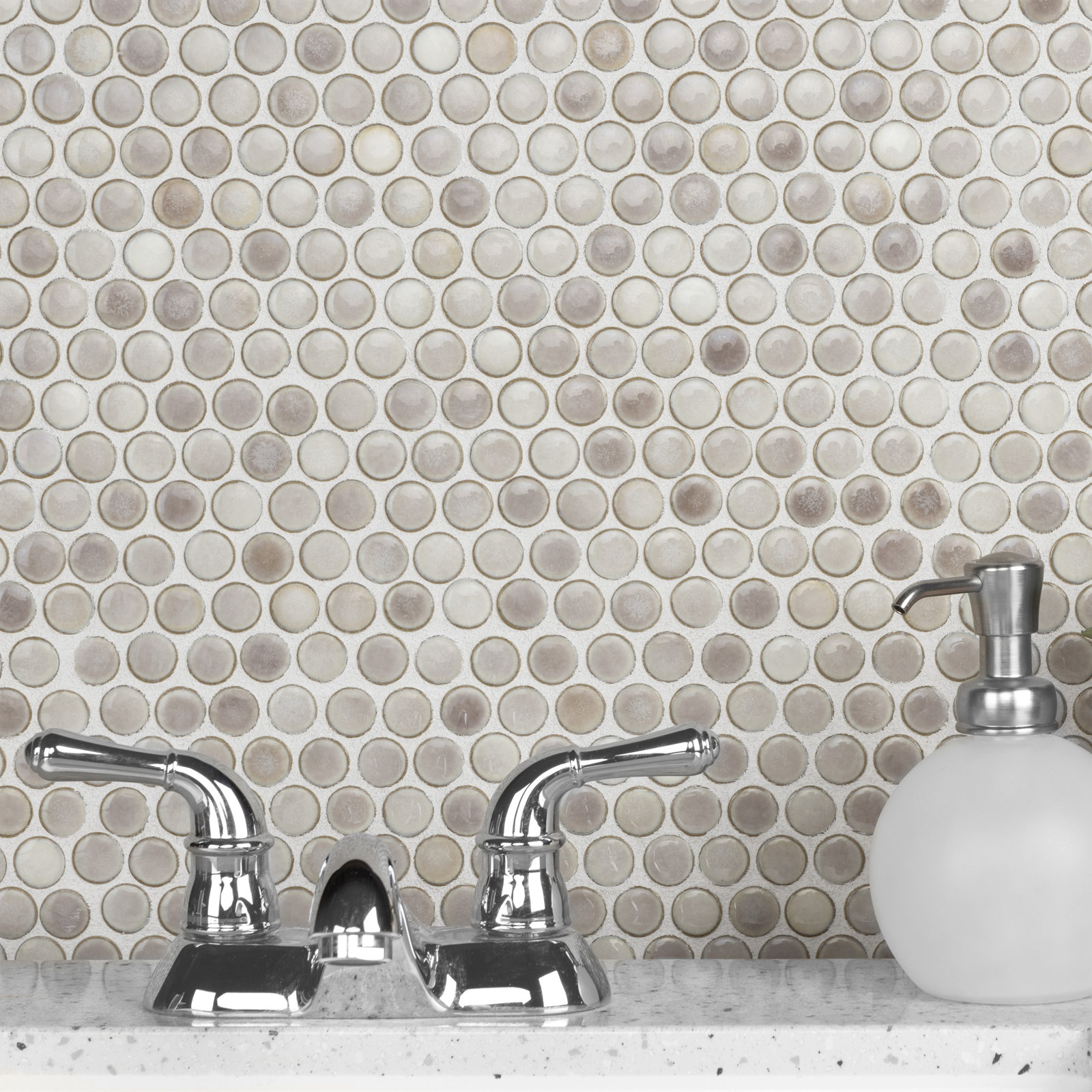 Hudson Penny Round 11-7/8 " x 12-5/8 " Porcelain Mosaic Floor & Wall Tile, Dove Gray