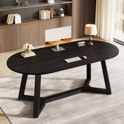 Bureau d'ordinateur de direction ovale 63 po avec plateau en bois massif et pieds