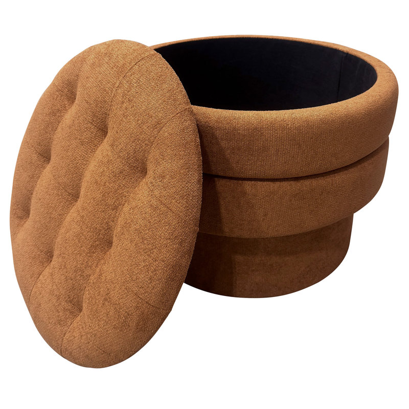 Modern Fabric Round Storage Ottoman, Modern  Round Storage Ottoman - Rust