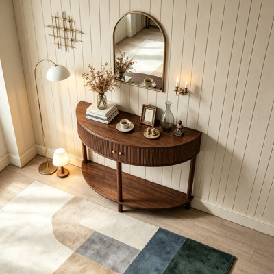 Artisan-Crafted Wave-Pattern Demi-Lune Console Table