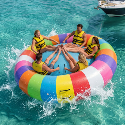 Tube de remorquage gonflable pour 5 personnes pour la navigation de plaisance, tube de remorquage de bateau robuste de 11,5 pi avec pompe à air, bateau de pêche en eau en PVC pour le lac, la rivière et les sports nautiques