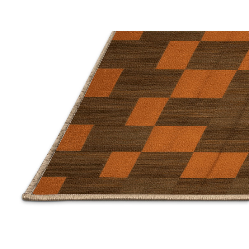 Tapis brun à carreaux lavable à la machine, Carré 7 pi