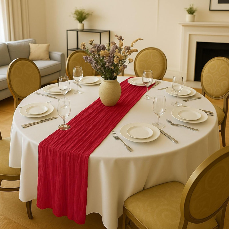 Ensemble de 12 chemins de table en étamine rouge - 10 pieds x 12 pièces chemins de table bohème en gaze pour fête de mariage