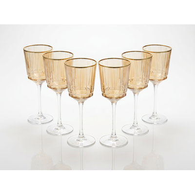 Barski Wine Glass, Amber with Gold Rim, 9 Oz., Set of 6