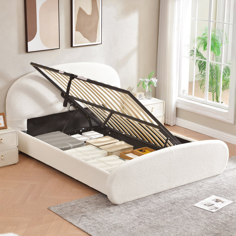 Lit plateforme avec rangement relevable hydraulique Willma Luxury, Lit double