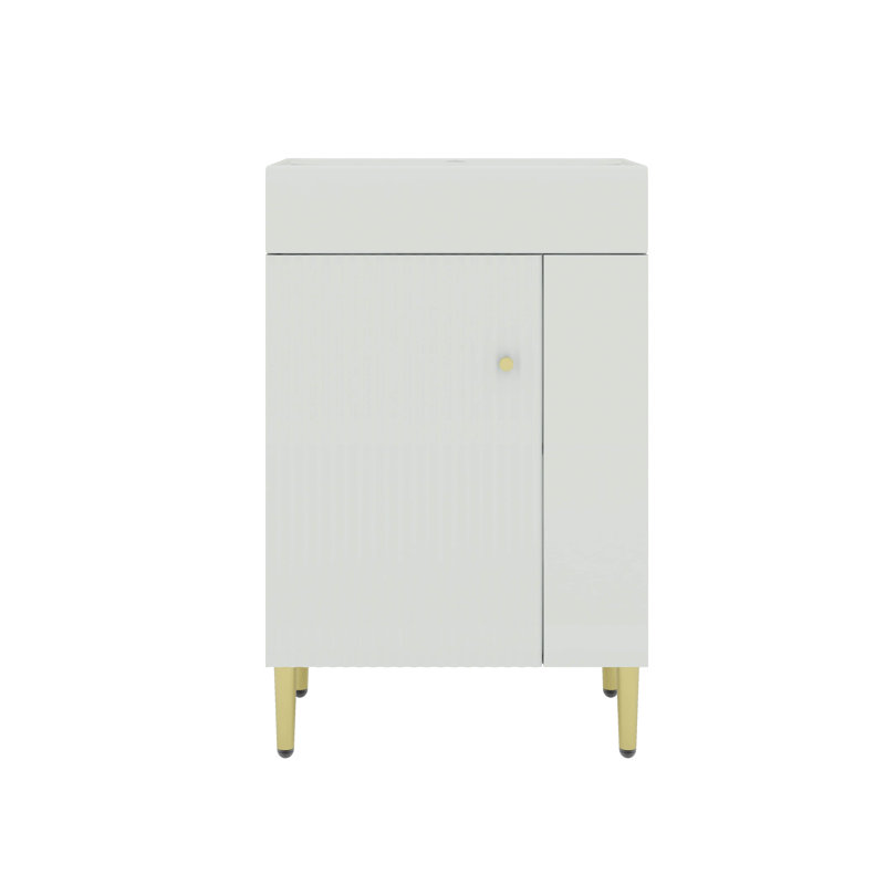 Ensemble de meuble-lavabo autoportant 21,6 pouces avec rangement à droite et pieds en métal, Blanc