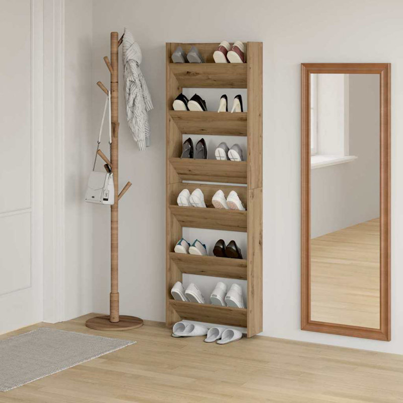 Wall Shoe Cabinets With Shelf 2 Pcs Engineered Wood, 90cm H x 60cm W x 18cm D, Artisan Oak