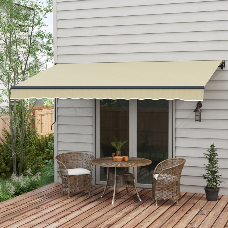 Auvent de patio rétractable, Couleur unie, Beige/noir, L 141,7 po x l 118,1 po