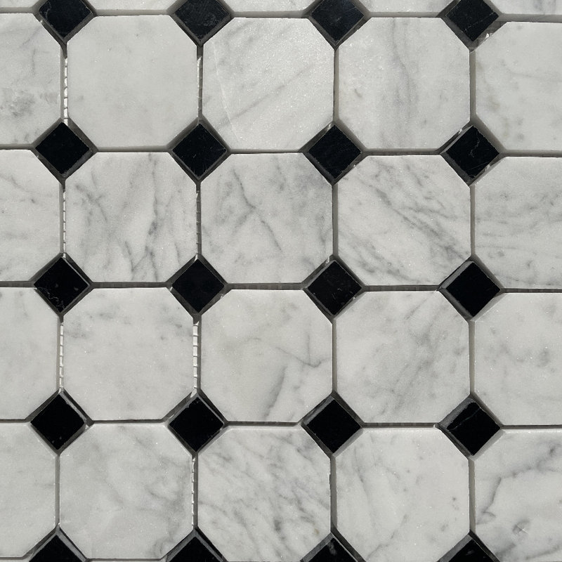 12" x 12" Marble Octagon and Dot Mosaic Wall & Floor Tile