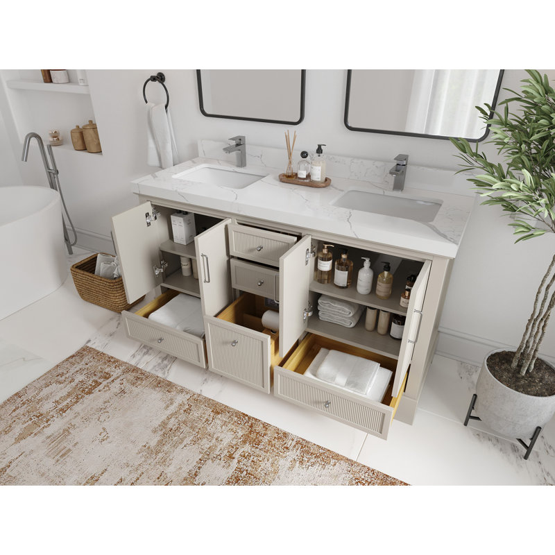 Alys 60" Free Standing Double Bathroom Vanity with Top (Knobs Option), Venatino