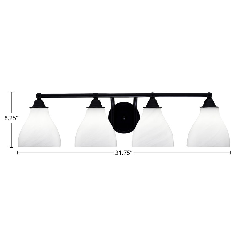 Aribeth 4 Light Bath Bar Shown In Matte Black Finish With 6.25" Glass, White