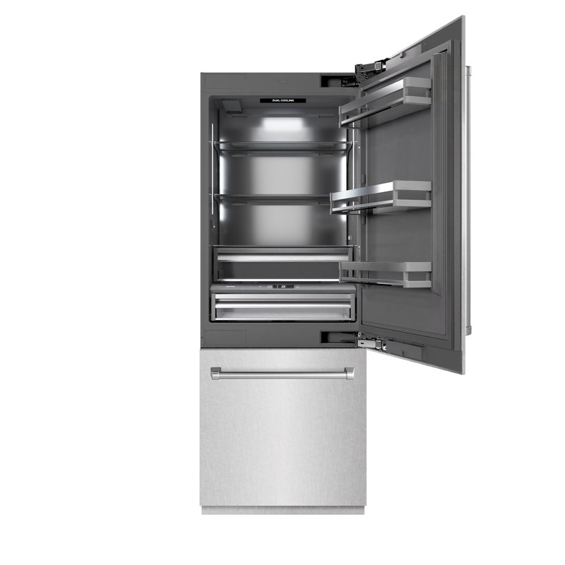 ZLINE 30 in. Built-In Refrigerator in Black Stainless with Graphite Gray Interior, Satin Stainless Steel
