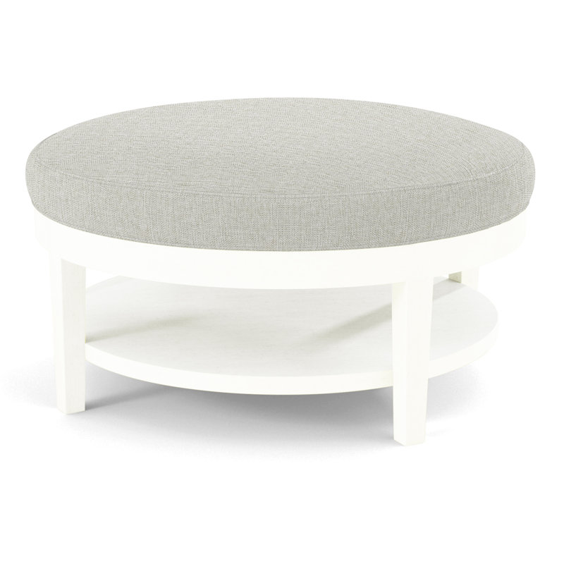 Midtown Upholstered Ottoman, Green and Blue Stripe; 0252-54, Frost White Finish