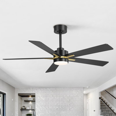 Selvidge 52'' Ceiling Fan with LED Lights and Remote, 6 Speed Quiet Reversible DC Motor, 5 Plywood Blades, 5''/10'' Downrods,Timer
