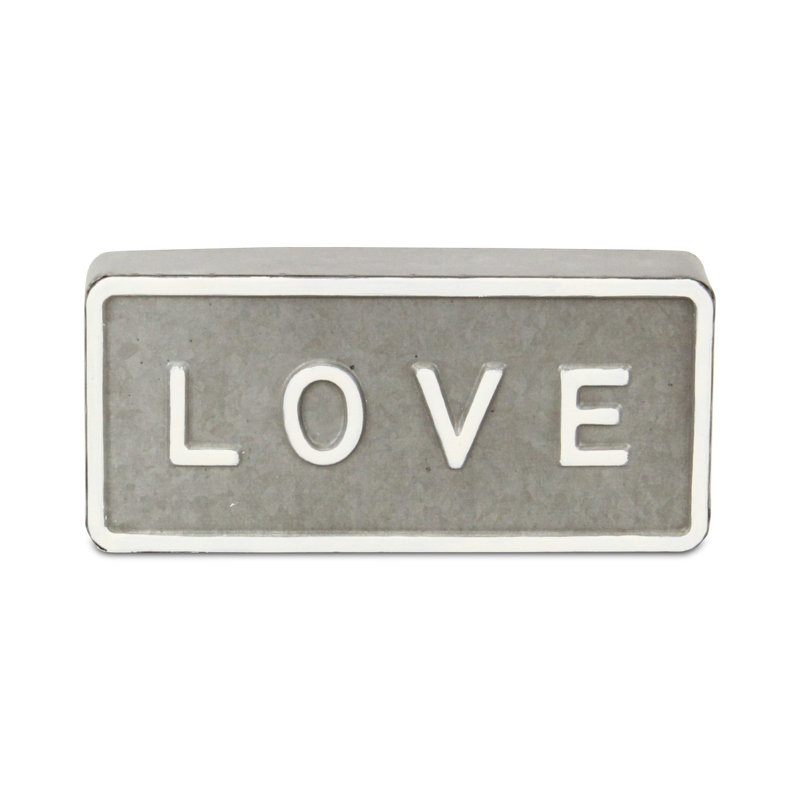 Plaque de table 4 "en métal galvanisé gris et blanc Love