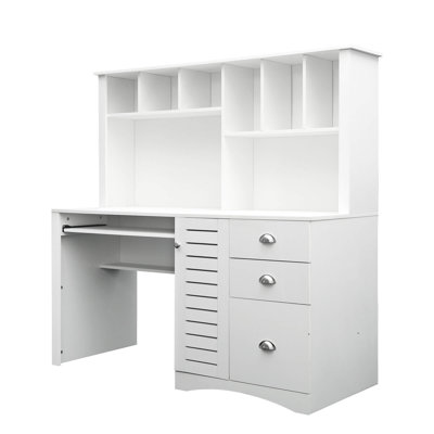 59" Home Office Computer Desk With Hutch And Storage, Antique White