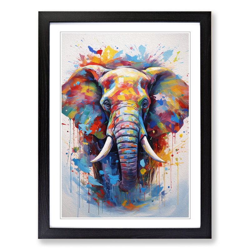 Elephant - Single Picture Frame Print on Wood, 34cm H x 25cm W, Black Framed