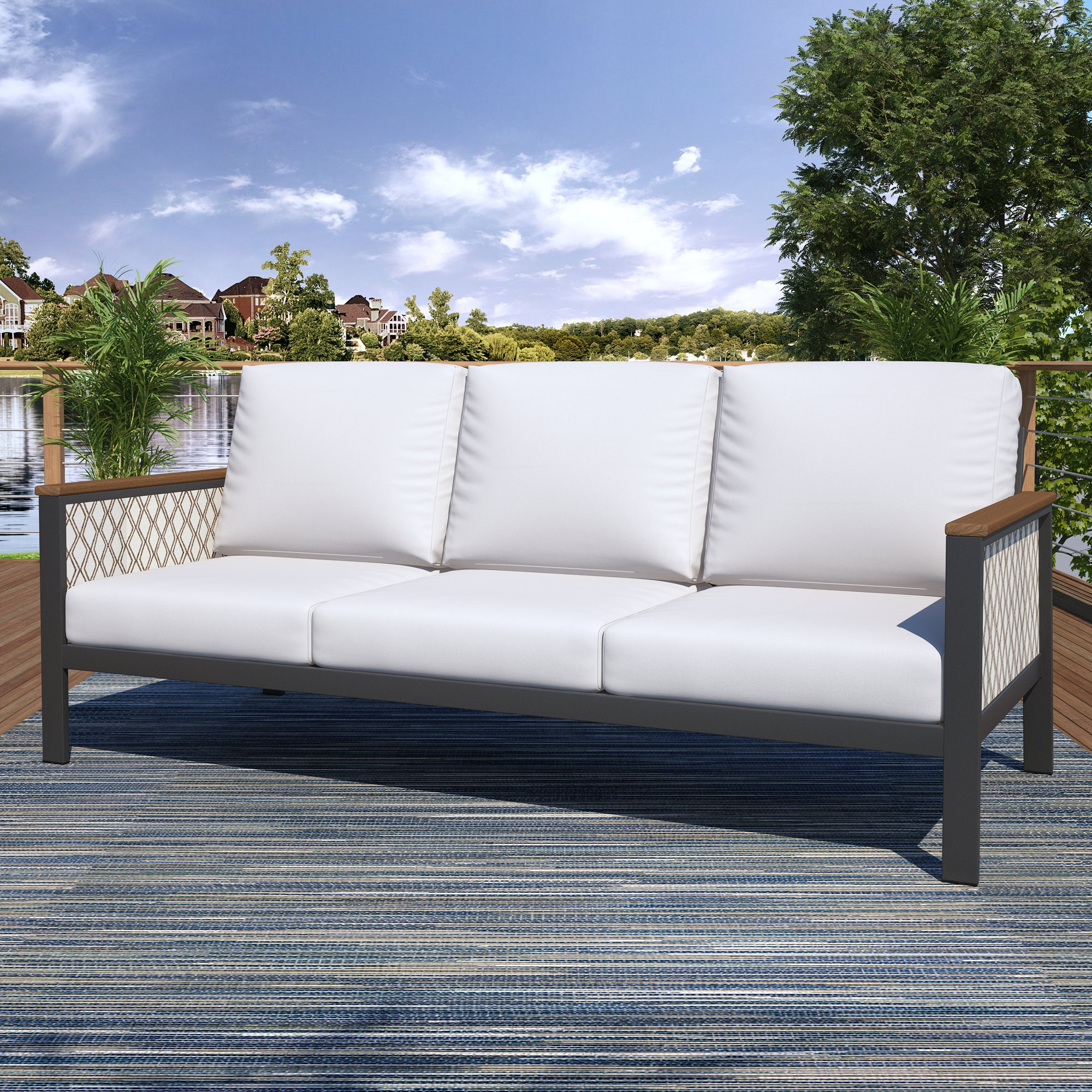 Townsend 80'' Wide Outdoor Patio Sofa with Sunbrella® Cushions, Canvas White/Voyage Dune Fabric