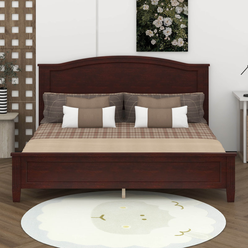 Lit plateforme de style Mid-Century, cadre de lit très grand avec tête de lit en bois, Espresso
