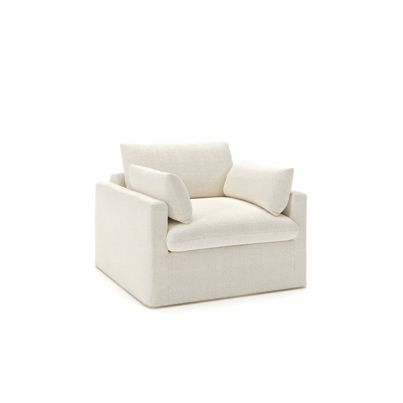 Chaise et demi Luna, Tissu performance bouclé Davis Pearl