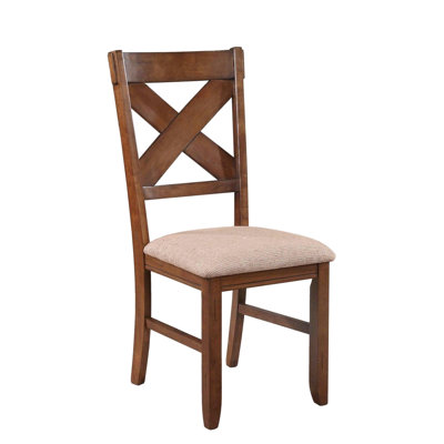 De 2 chaises en bois massif - Noisette foncée, sans rembourrage en mousse avec sièges en tissu brun clair texturé de l 17 po x l 18,5 po x H 39,5 po, paire de chaises rembourrées de mousse