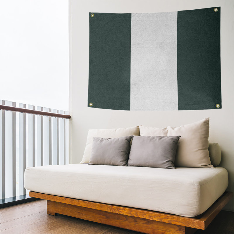 Tapisserie rayures en polyester en polyester, H 50 po x l 59 po, Vert / blanc
