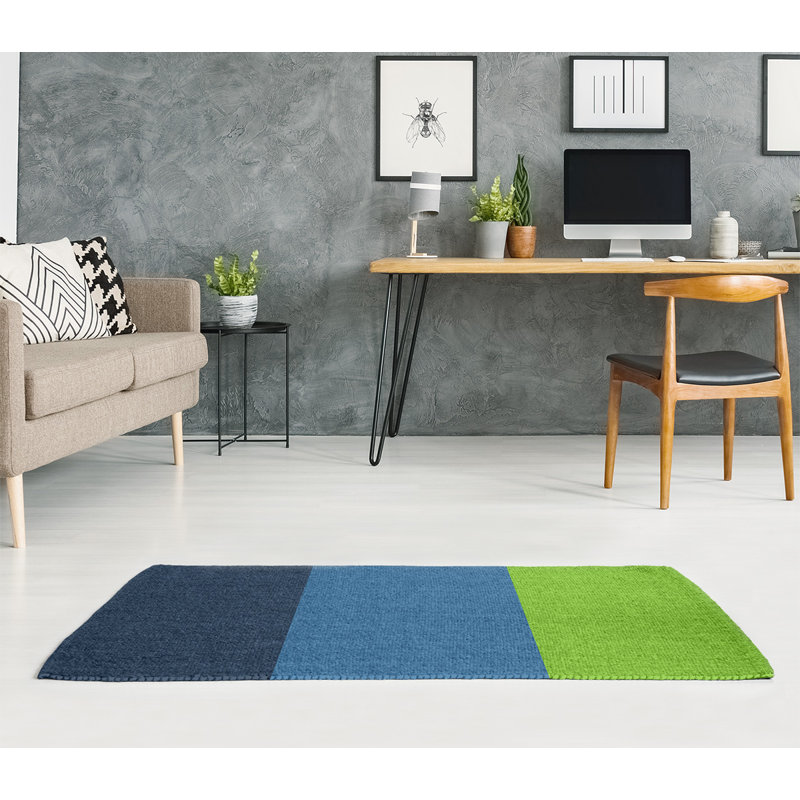 Tapis à rayures bleu/bleu/vert rayé, Rectangle 5 pi x 3 pi