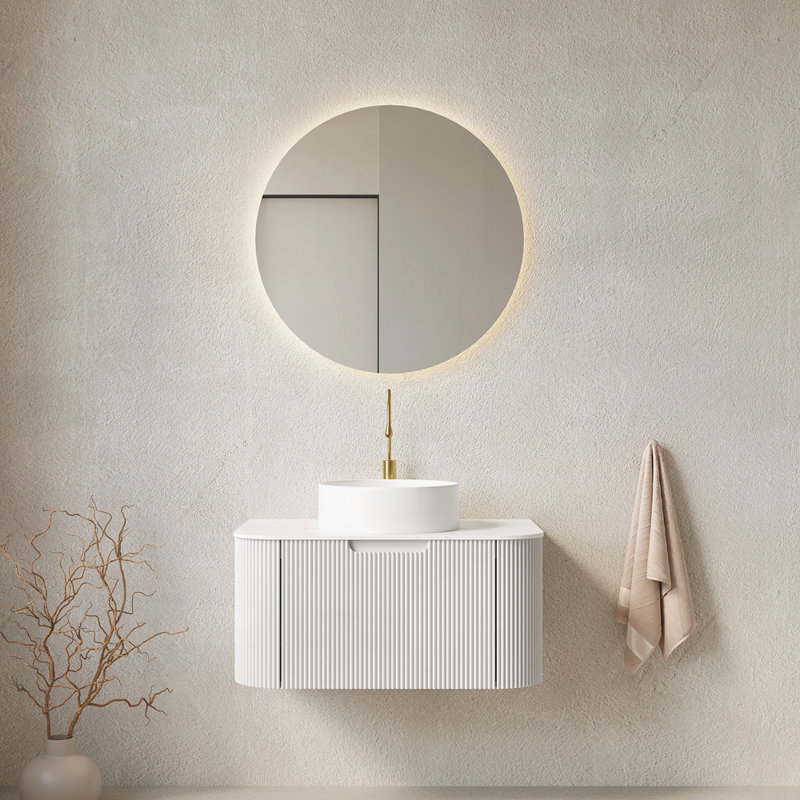 Armoire de rangement de salle de bain 30 po avec lavabo à fixation murale à bordures courbes et flottantes avec tiroir, Vert