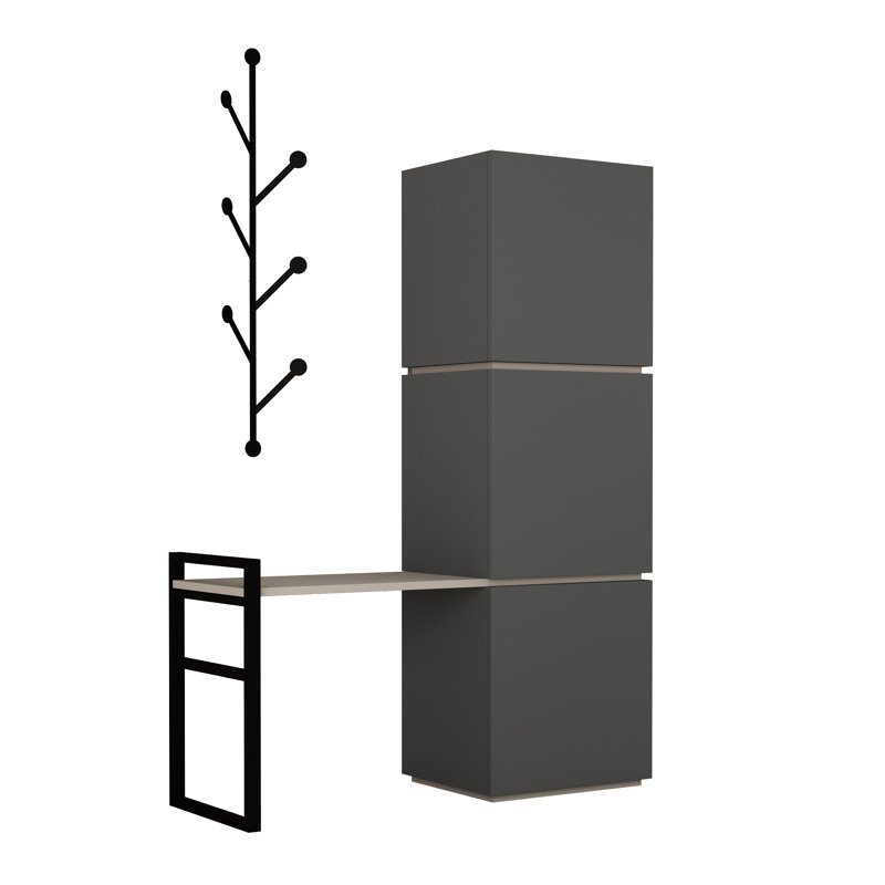 Corbin Hall Tree Bench with Shoe Storage, Coat Hooks, and Metal Hanger for Entryway, Anthracite/Light Mocha