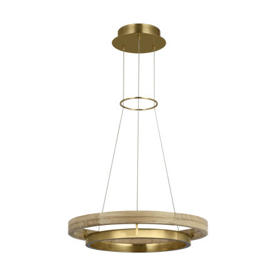 Sean Lavin Grace LED Ring Chandelier in Hand Rubbed Antique Brass/Natural Oak with Wood shade