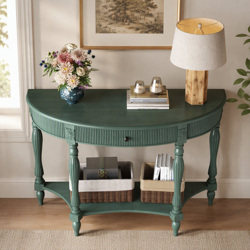 Console en bois avec tiroir et tablette, idéale pour une entrée., Vert antique, Vert antique, Vert antique