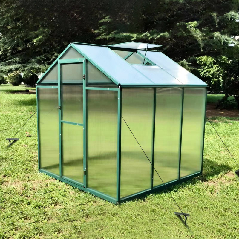 Serre de 6 pi x 6 pi - Panneaux en polycarbonate résistants au vent et à hauteur de cadre en aluminium pour une conception de jardinage toutes saisons