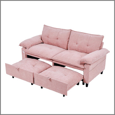 Canapé-lit convertible 73 po en velours rose avec matelas coulissant