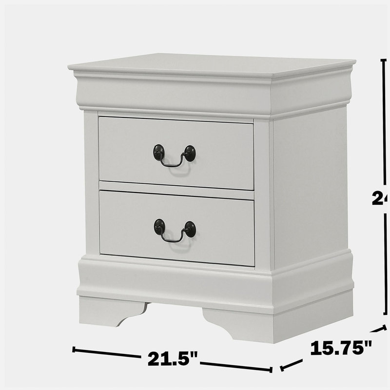 Table de chevet 2 tiroirs avec pattes de fixation, blanc