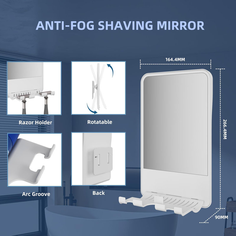 Shower Mirror For Shaving Fogless With Multifunctional Storage For Razor And Shaving Foam Canister, Adjustable Angle Mirror