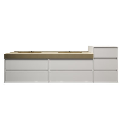 Meuble-lavabo mural blanc brillant 96 "avec lavabo en acier doré Lux