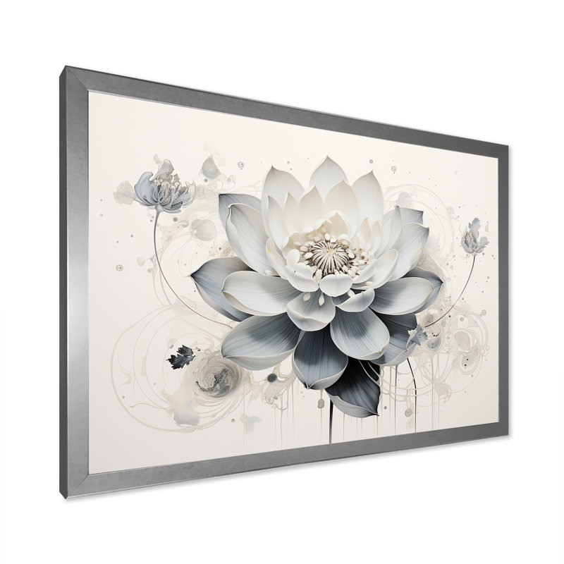 Serenity Blossum Blue Lotus sur toile, Cadre simple argenté, H 30 po x l 40 po x P 1,5 po