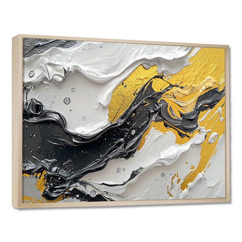 Figurine Ontra noir et jaune en couleur II - art néo-expressionniste, H 12 po x l 20 po, Impression encadrée flottante