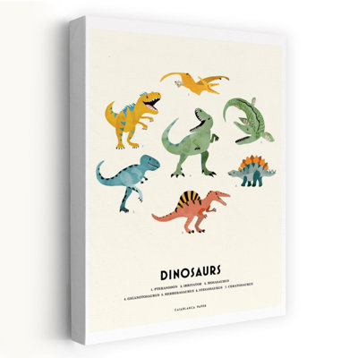Colorful Dinosaur Species Chart Colorful Contemporary Wall Art Print 1 Piece Wrapped Canvas Wall Art