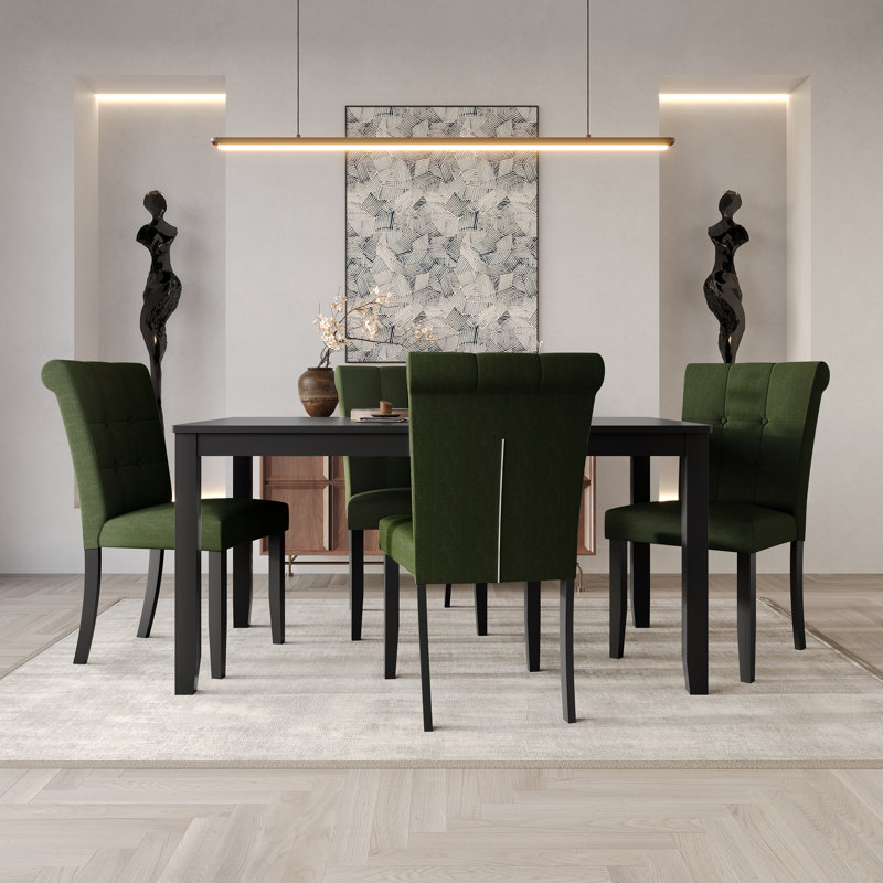 Ensemble de salle à manger Danina avec chaises rembourrées et table rectangulaire de 59 po, Vert, 5 pièces: table, 4 chaises