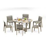 6 Seats 7 Pcs Grade-A Weathered Teak Wood Dining Set: 60" Sema Round Table And 6 Sema Armless Chairs #11Se3500