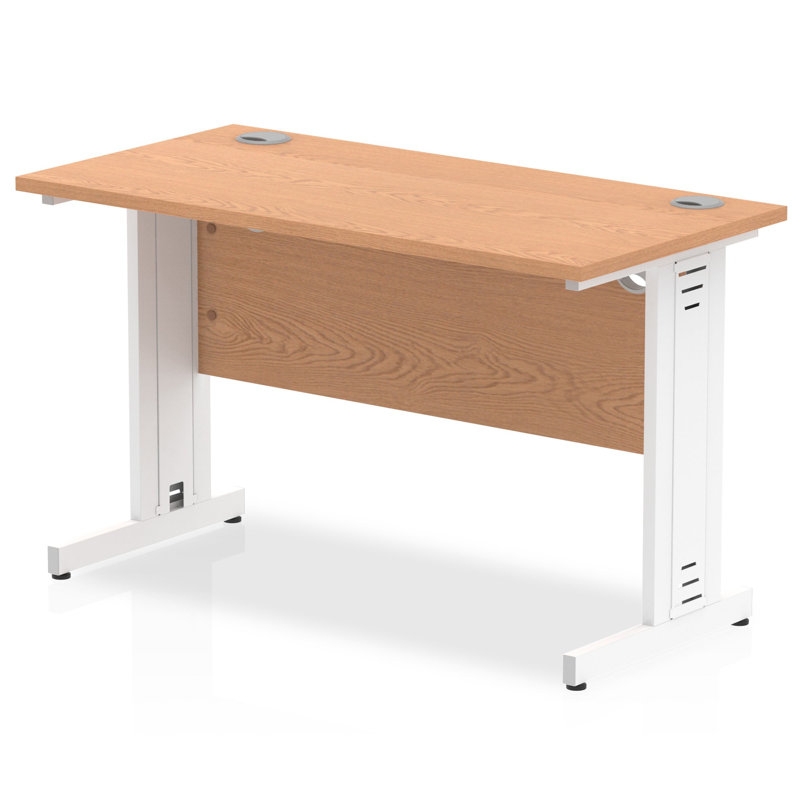 Impulse Metal Base Computer Desk, Oak, White, 73cm H x 120cm W x 60cm D
