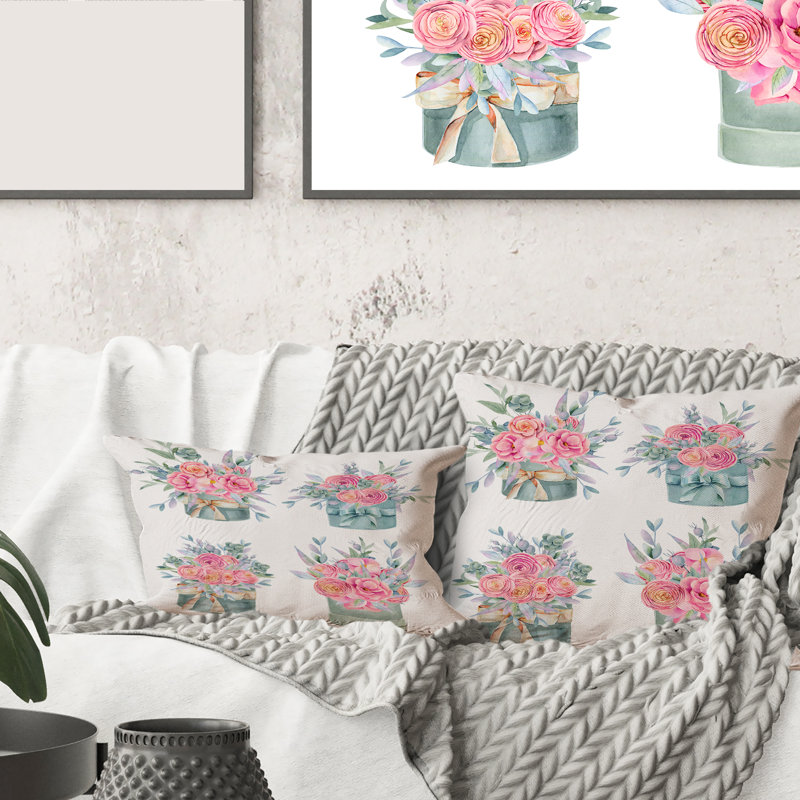 Coussin Rectangle, Collection Of Pink Roses - Farmhouse