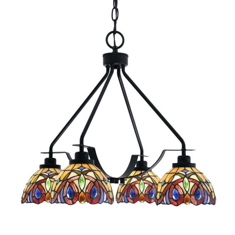 Odyssey Downlight 4 Light Chandelier Shown In Matte Black Finish With 7" Lynx Art Glass